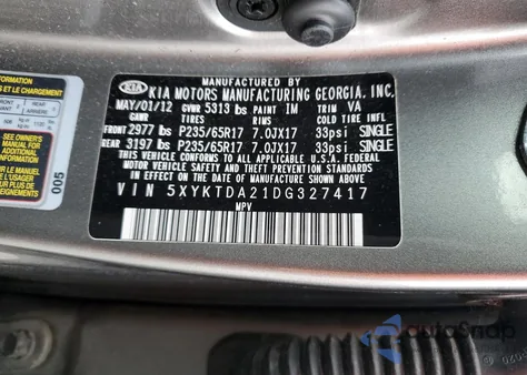 2013 Kia Sorento Lx из США, поврежденный, VIN 5XYKTDA21DG327417